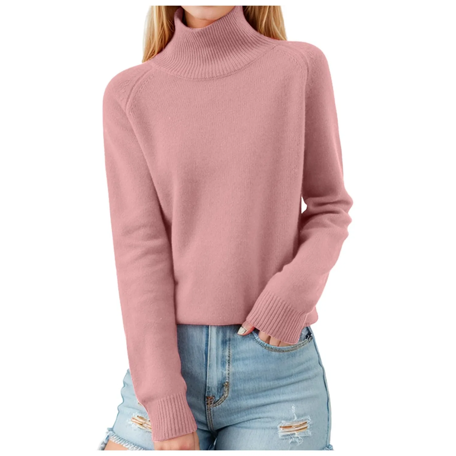 Женский свитер без рукавов с высоким воротником Long Wool Sweaters, Pink