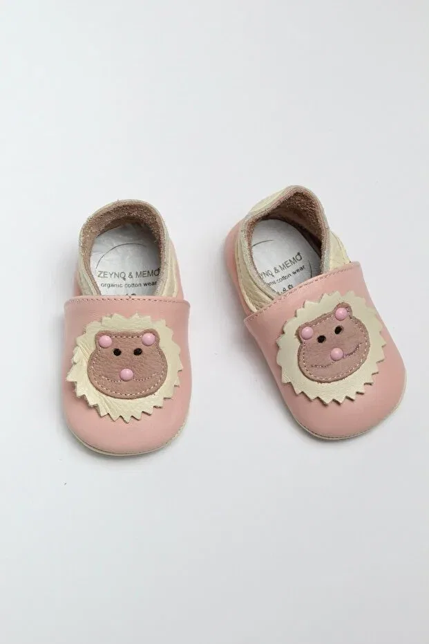 Детские ботинки для новорожденных без каблука Genuine leather first step baby booties baby moccasins baby slippers shoes Zeyno Ve Memo, Pink-Cream — фото 4