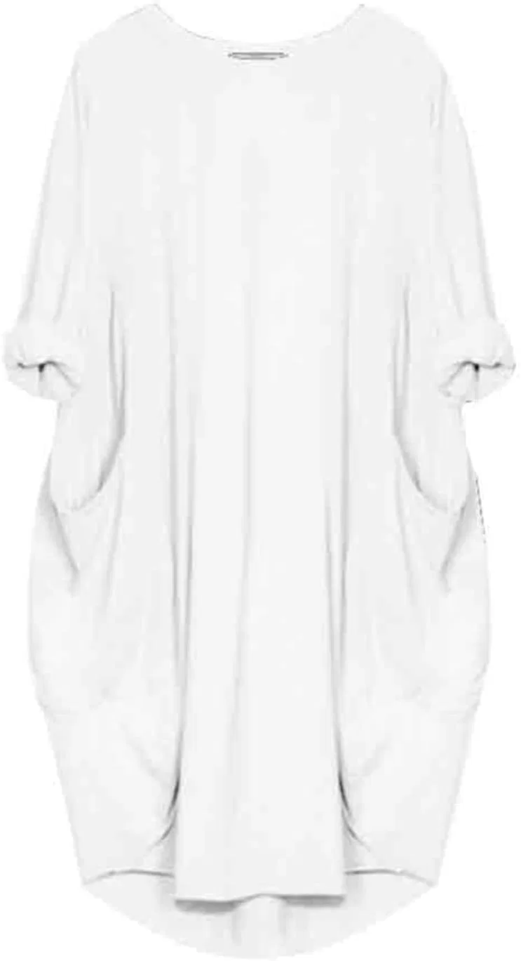 Женское свободное платье-футболка с карманами, White