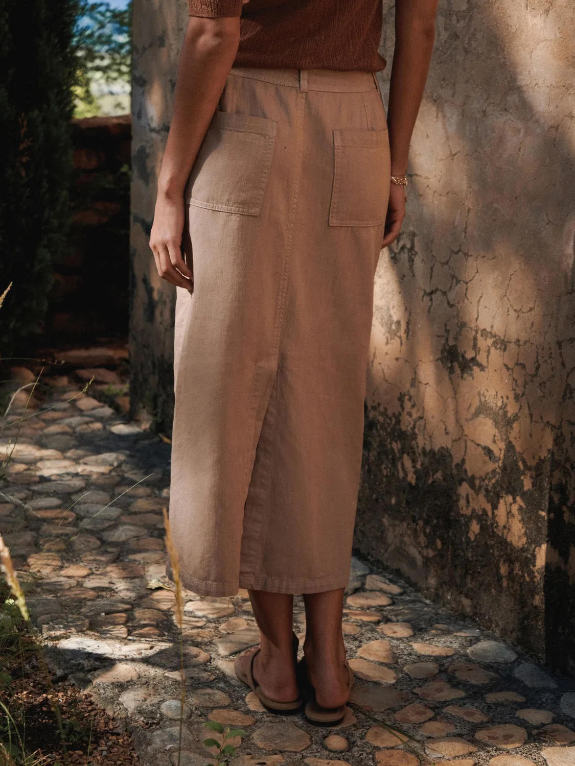 Юбка миди из хлопка и льна Next, камень — фото 4