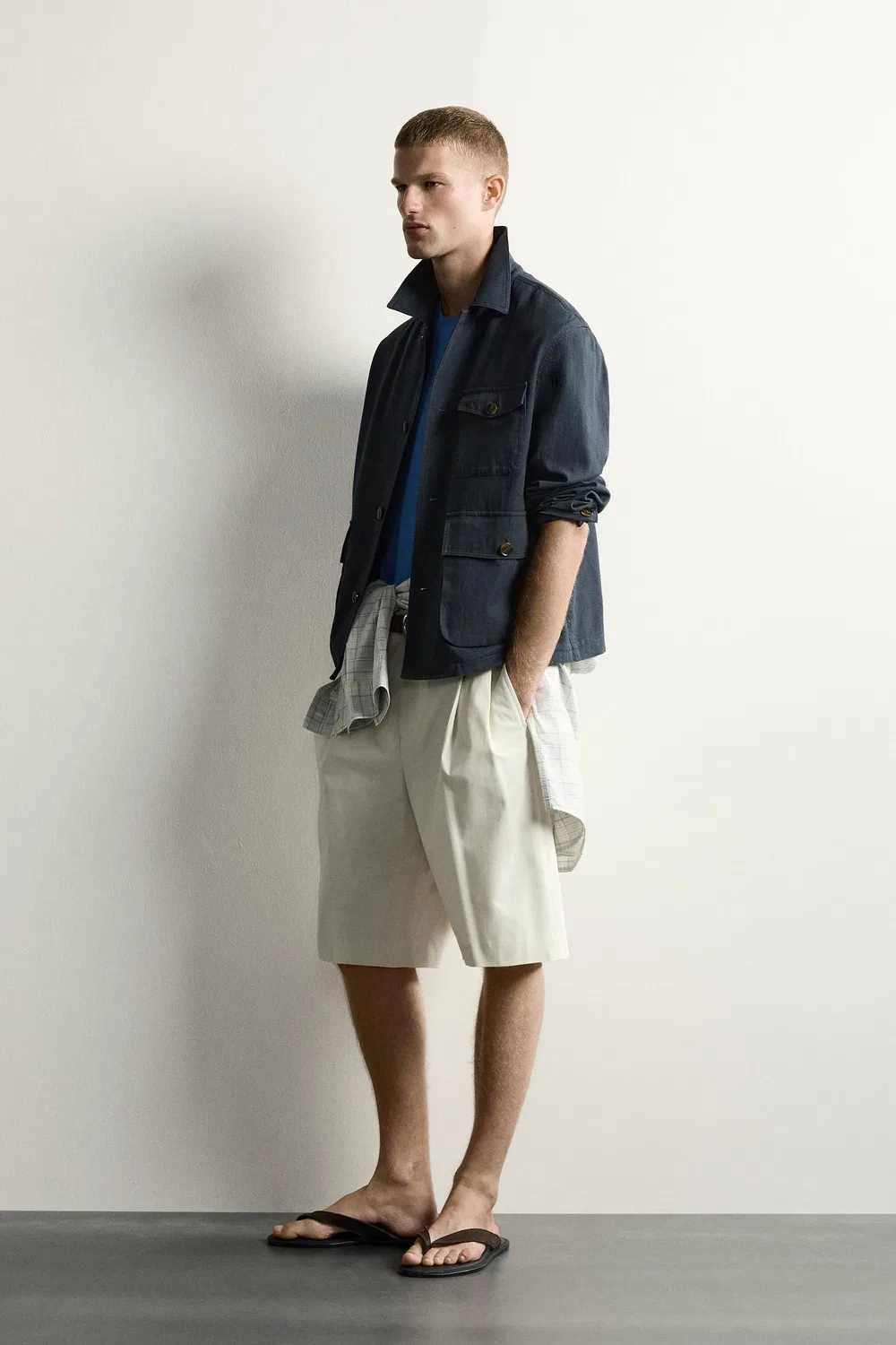 Рубашка свободного кроя с карманами. ZARA, Grey/Blue — фото 4