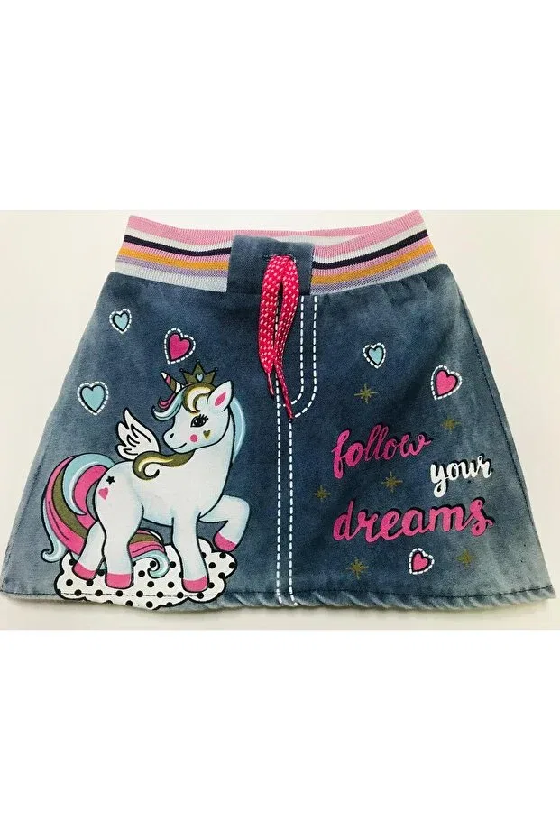 Детская юбка для девочек джинсовая с принтом Follow Baby Girl Baby Slon Kids Clup, Denim
