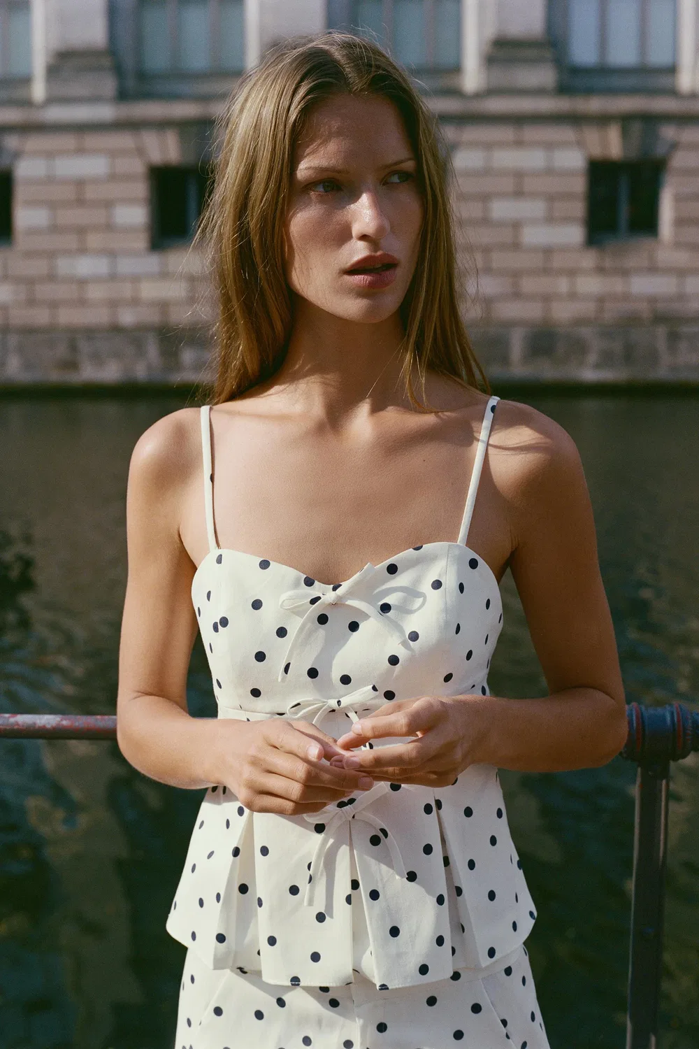 Топ в горошек с баской ZARA, Blue/White — фото 3