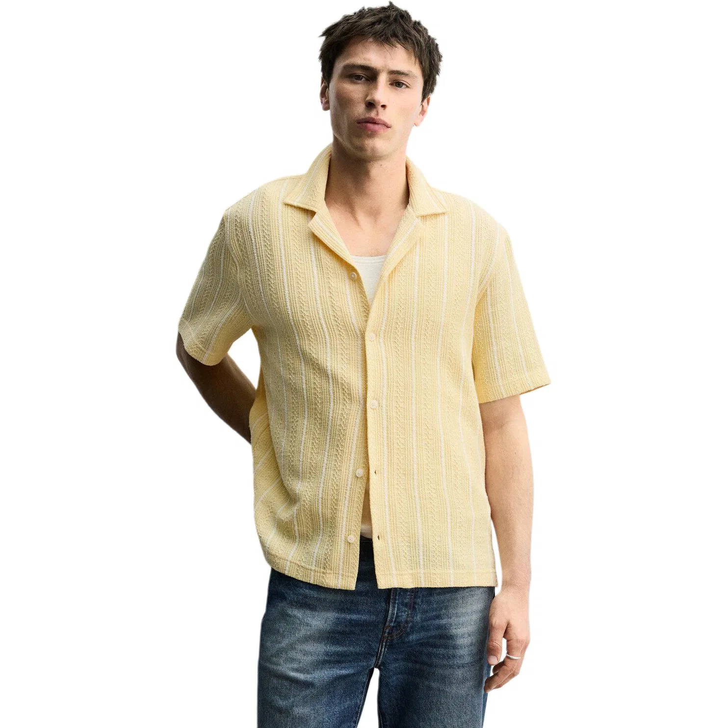 Мужская рубашка с отложным воротником прямого кроя Yellow ZARA, Yellow — фото 4