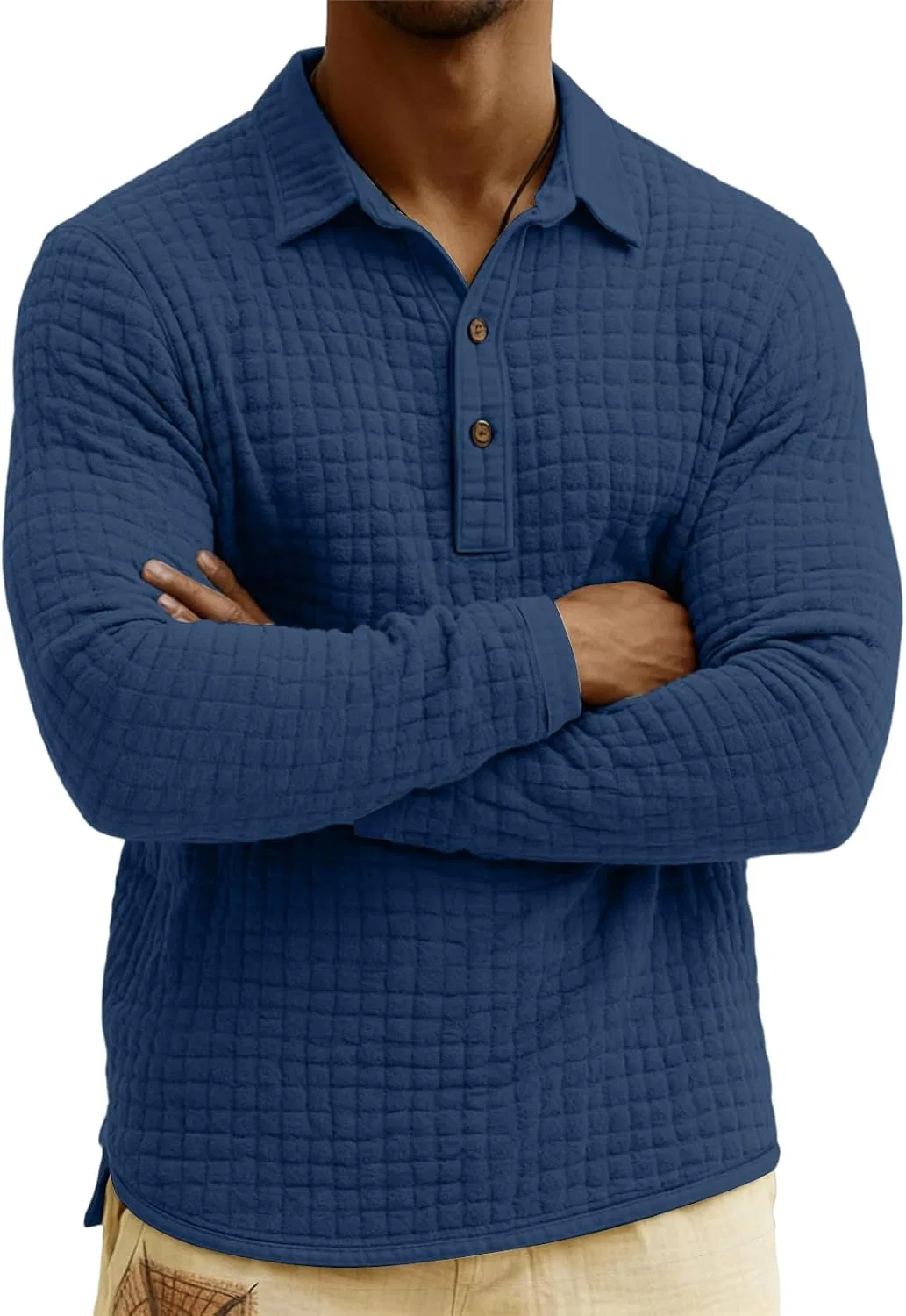 Женская легкая вязаная рубашка-поло с длинным рукавом, Royal Blue — фото 4