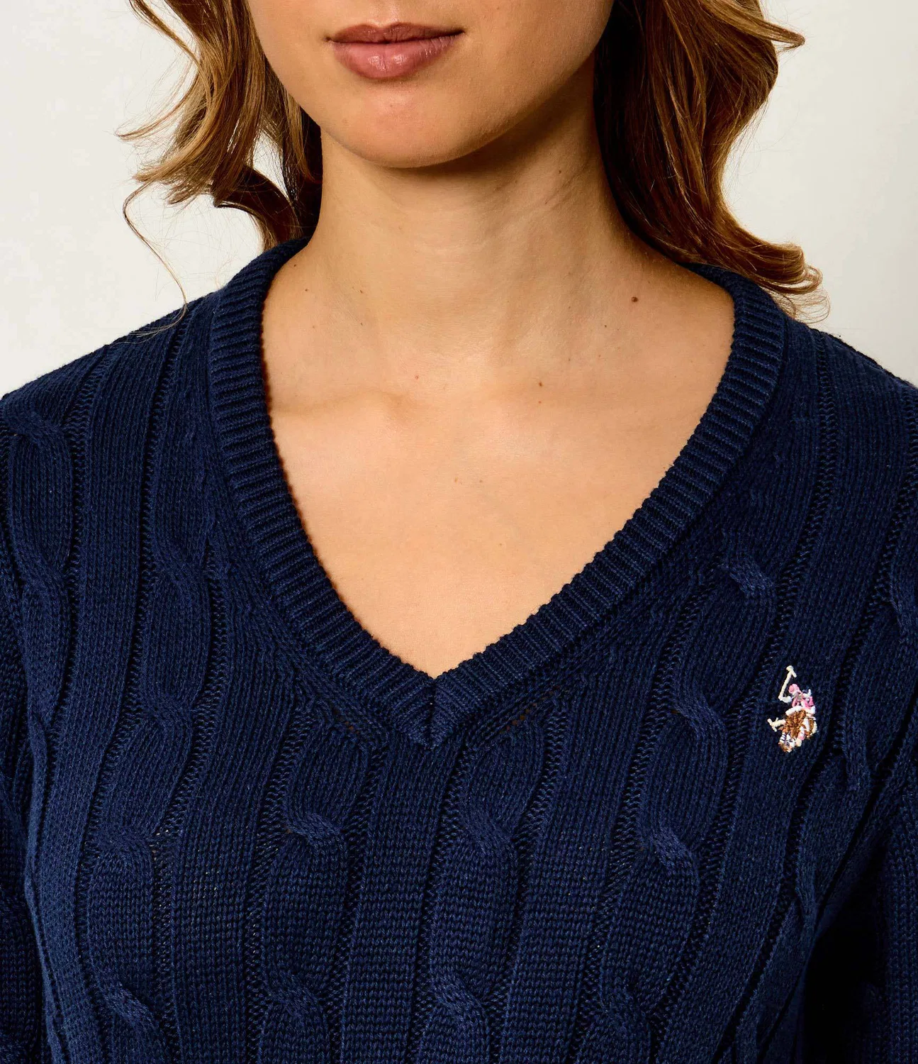 Свитер с V-образным вырезом U.S. Polo Assn., темно-синий — фото 4