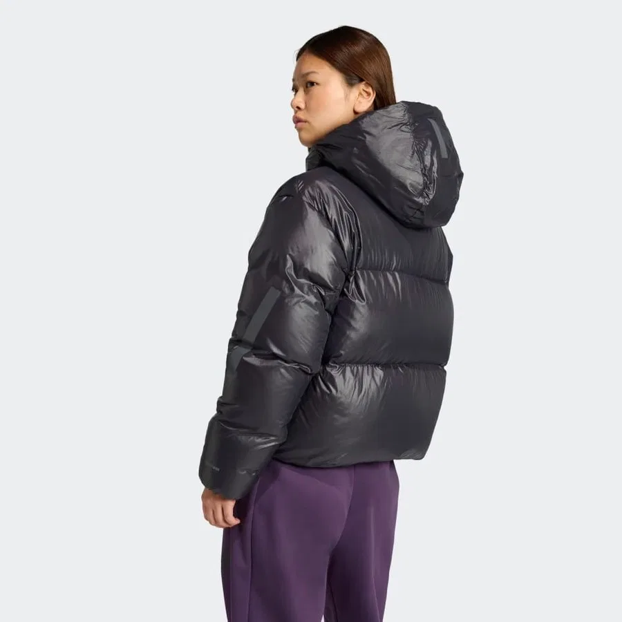 Пуховик женский с длинным рукавом, миди, adidas, Черный — фото 2