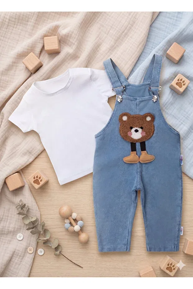 Детский комбинезон-салопет хлопковый Teddy Bear Salopet Eymirgiyim, White Coffee — фото 3