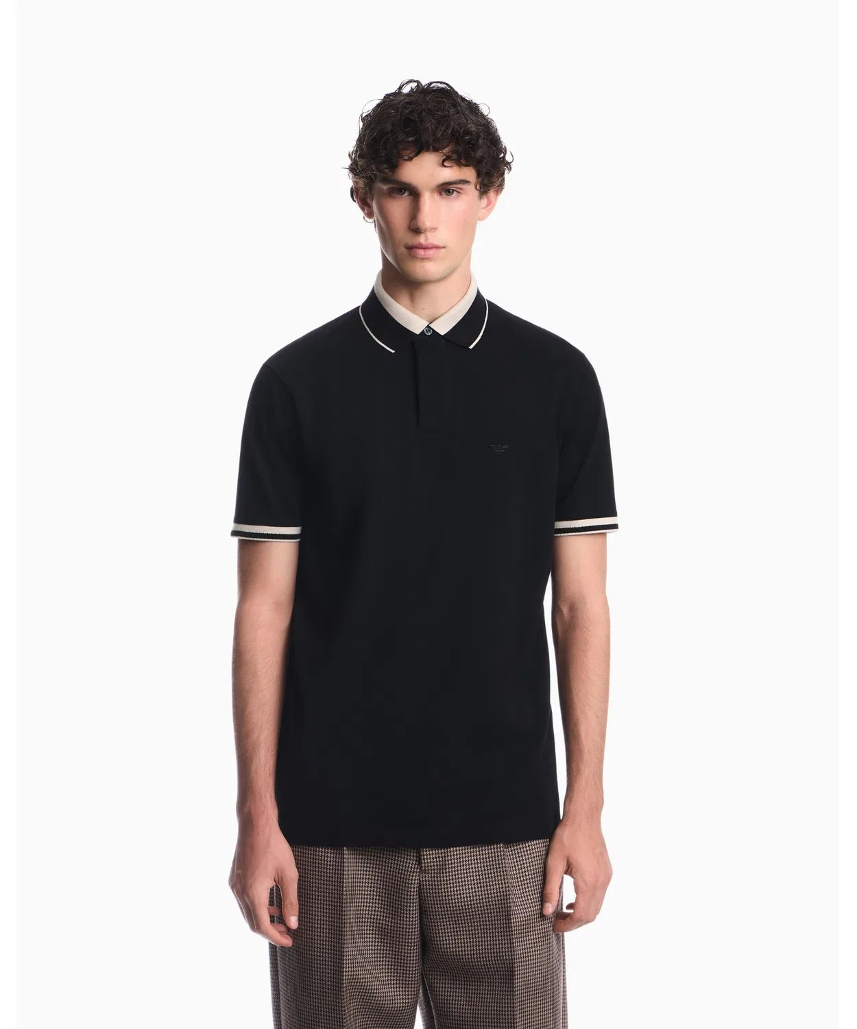 Мужская хлопковая поло с коротким рукавом EMPORIO ARMANI, Black