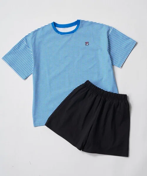 Детский комплект из рашгарда и шорт с полосками, модель FILA, Blue