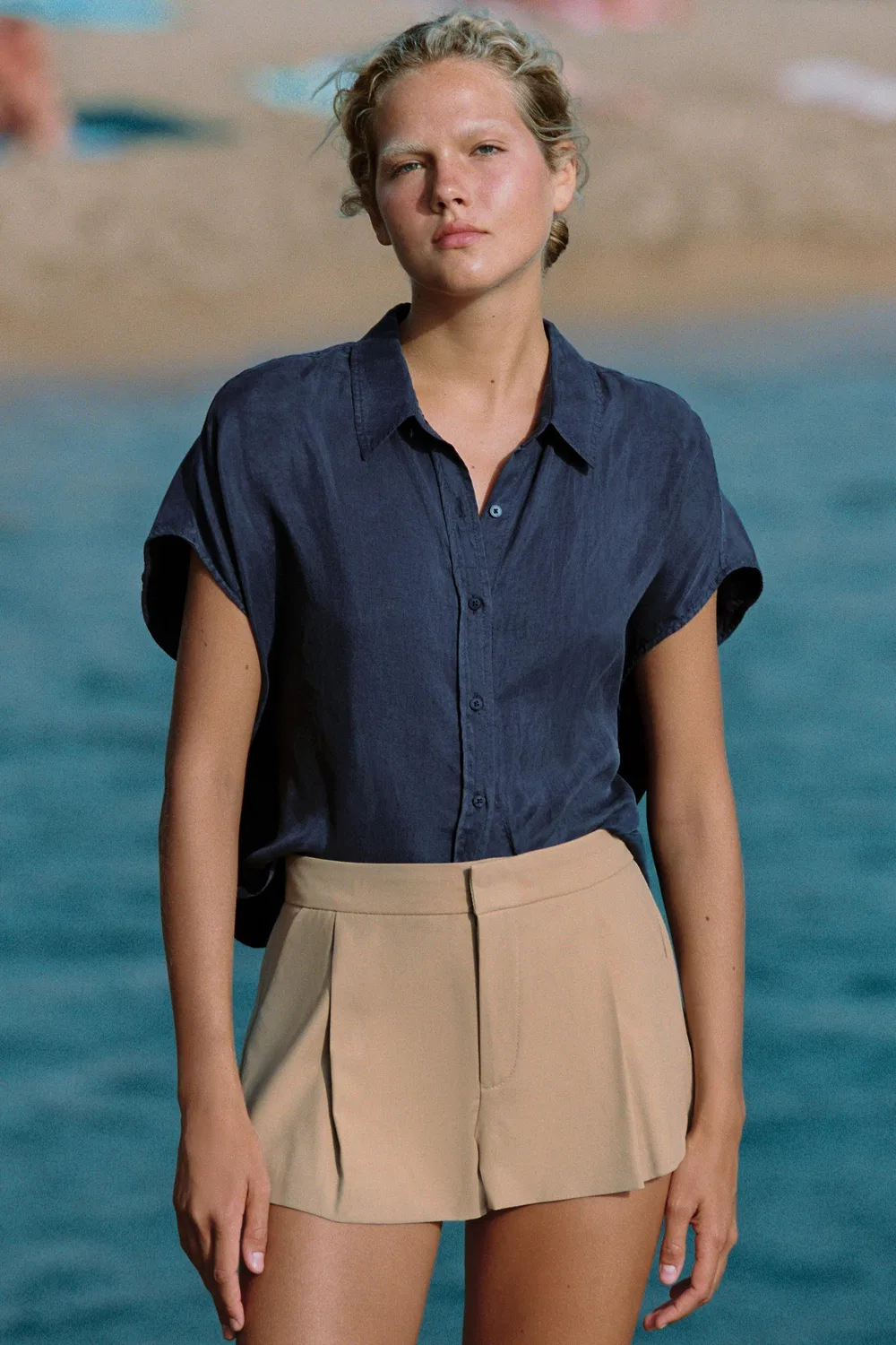 Свободная, развевающаяся рубашка ZARA, Navy blue — фото 2