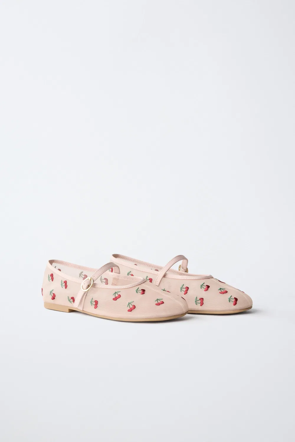 Балетки с вышивкой вишневого цвета ZARA, Pink — фото 2