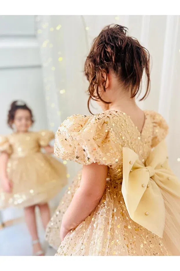 Детское платье с коротким рукавом для девочек Linarookids, Yellow — фото 4