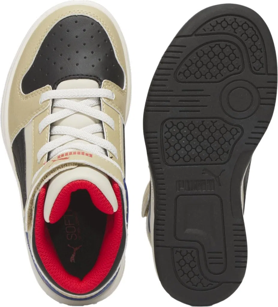 Детские кроссовки для мальчиков с липучками Rebound Layup SL V PS PUMA, Alpine Snow PUMA Black Toasted Almond — фото 4