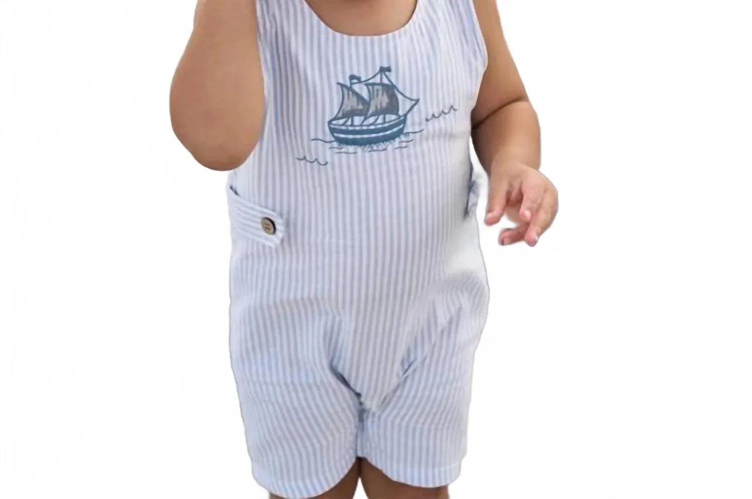 Детский боди-комбинезон для мальчиков с вышивкой лодки в полоску Oxford Stripe Jon Jon Elegant Baby, синий