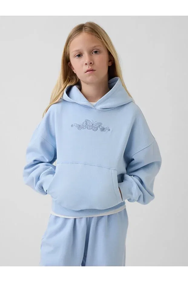 Детское худи для девочек с принтом Vintagesoft Relaxed Logo Gap, Blue002
