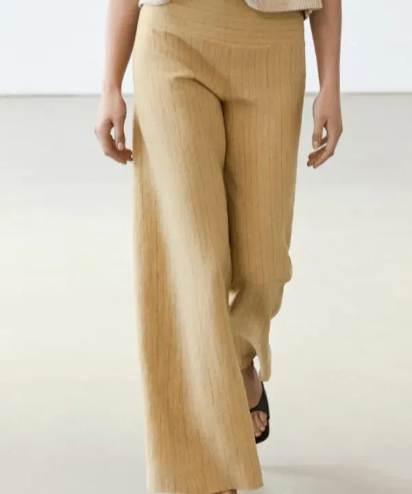 Брюки льняные в полоску, flare fit, Massimo Dutti — фото 3