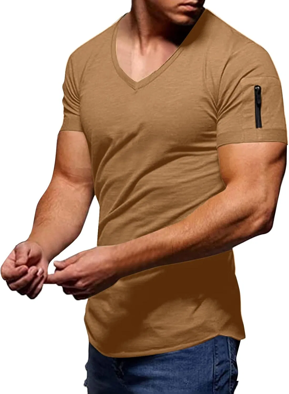 Мужская футболка с V-образным вырезом на молнии Athletic Shirt, Khaki