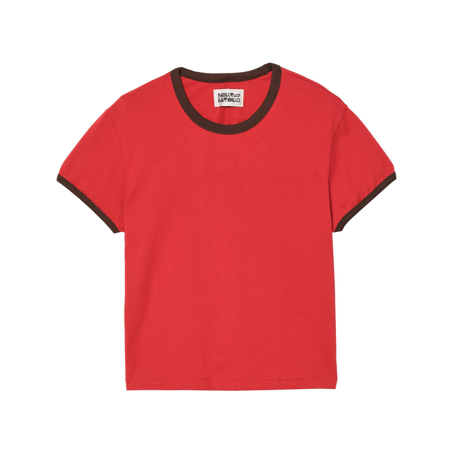 Футболка Zara Benito Antonio Collection Slim Cropped Rib Contrast, красный — фото 3