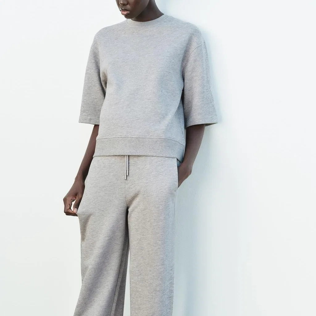 Женская футболка с круглым вырезом Gray Mixed Color ZARA, Серый — фото 4