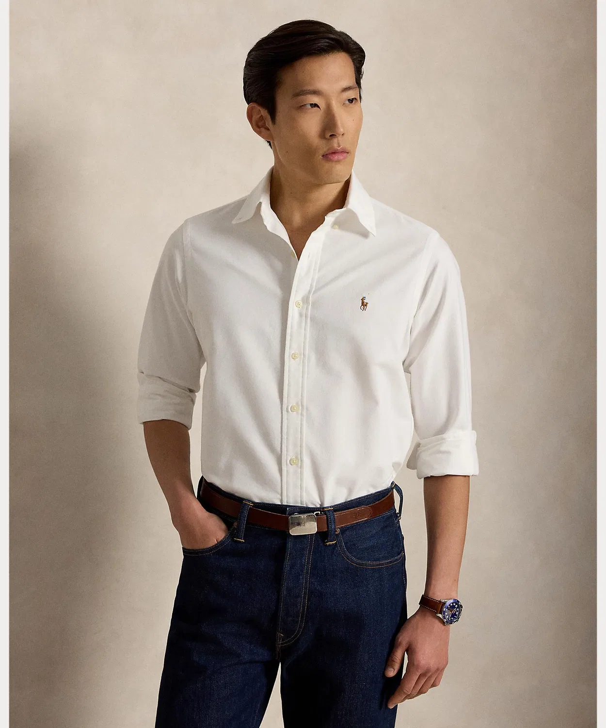 Мужская рубашка-оксфорд с длинным рукавом модель Iconic Oxford POLO RALPH LAUREN, Белый