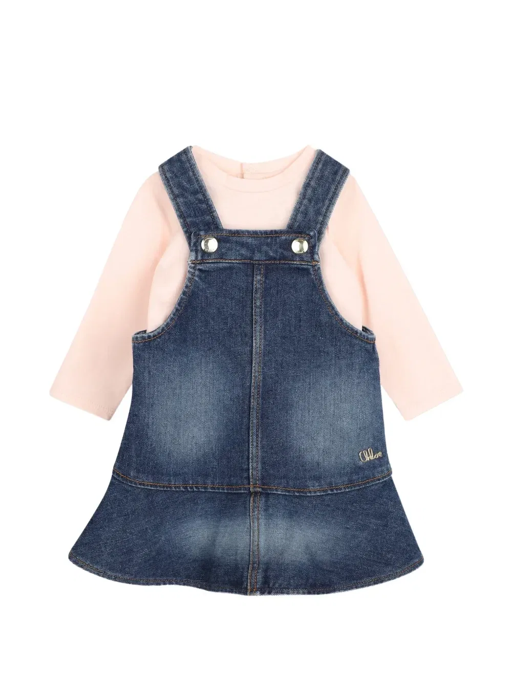Комплект из платья и футболки с вышитым логотипом Chloe Kids, синий