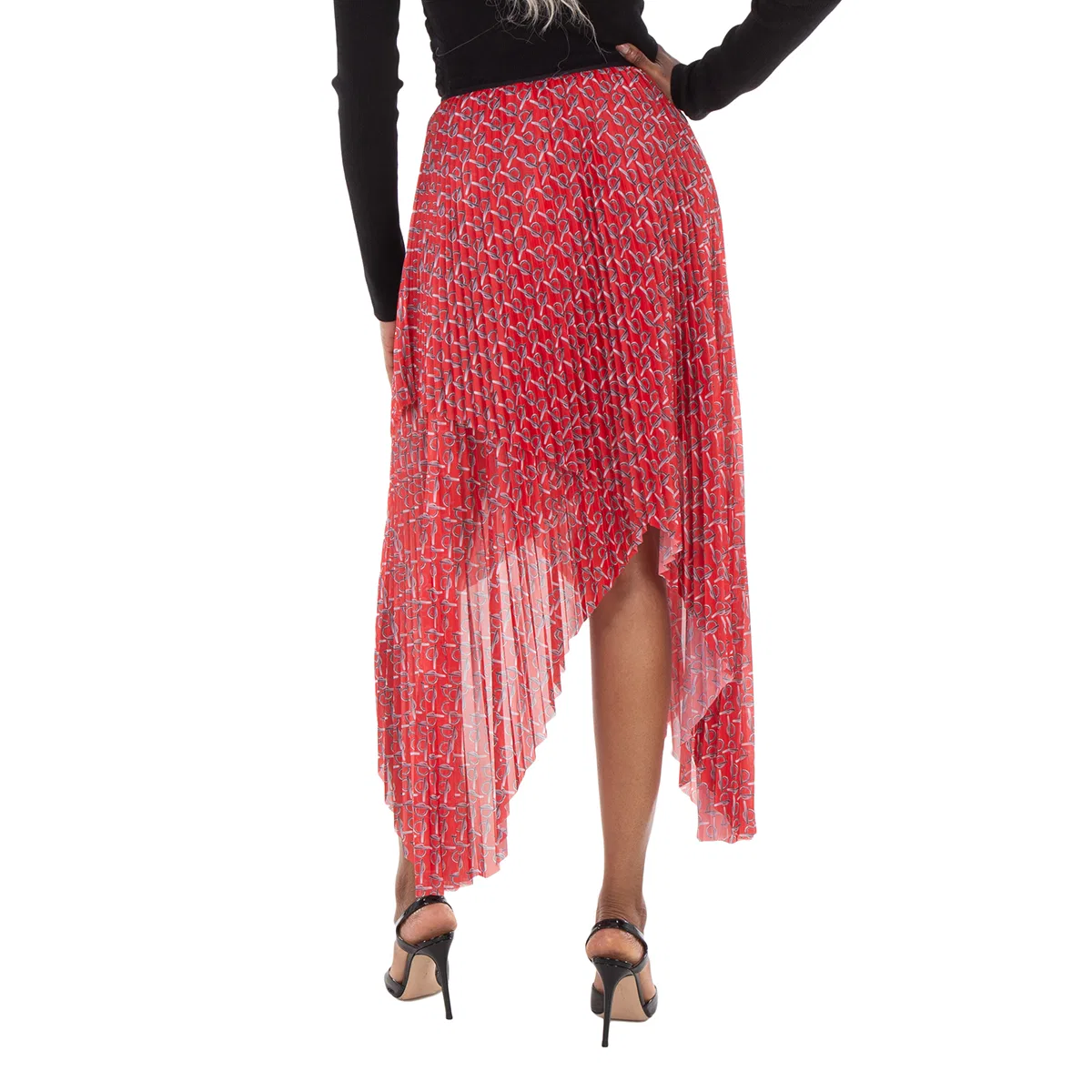Юбка плиссированная миди с принтом Pleated B Jersey Midi Skirt Burberry, Silver/Red — фото 3