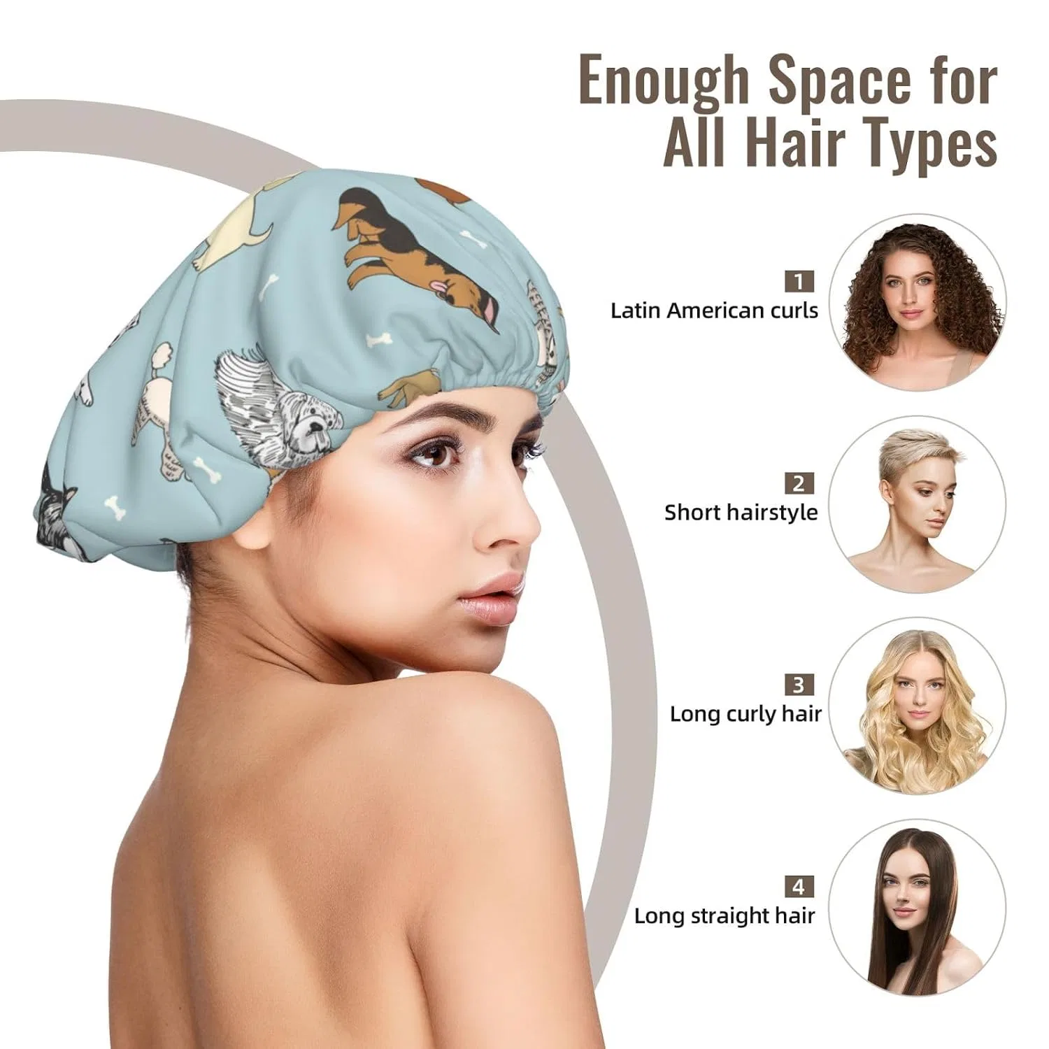 Шапочка для душа Satin Bonnet, Xiso Ver, двойной слой, регулируемая, 33 см — фото 3