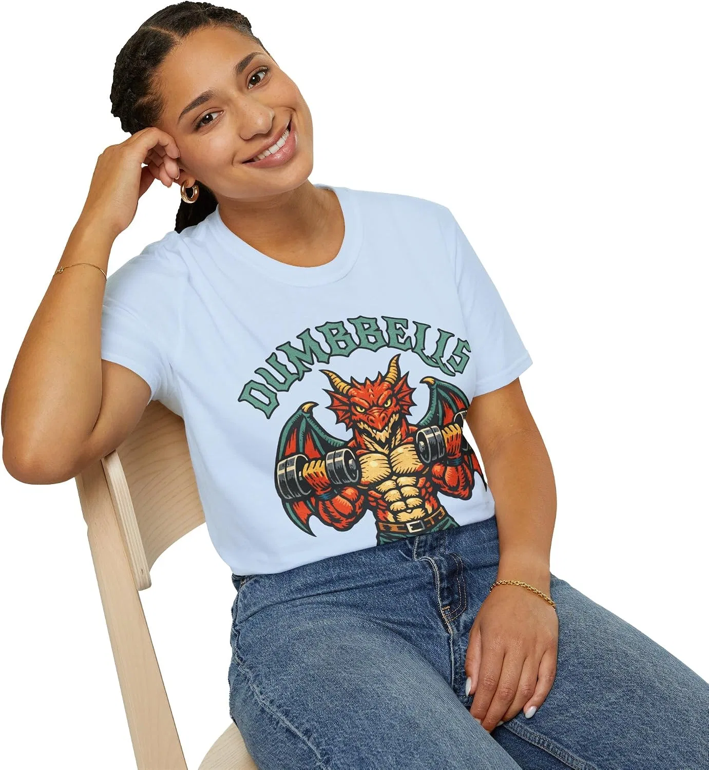 Мужская футболка с графическим принтом Dumbbells & Dragons Gildan, Light Blue — фото 2