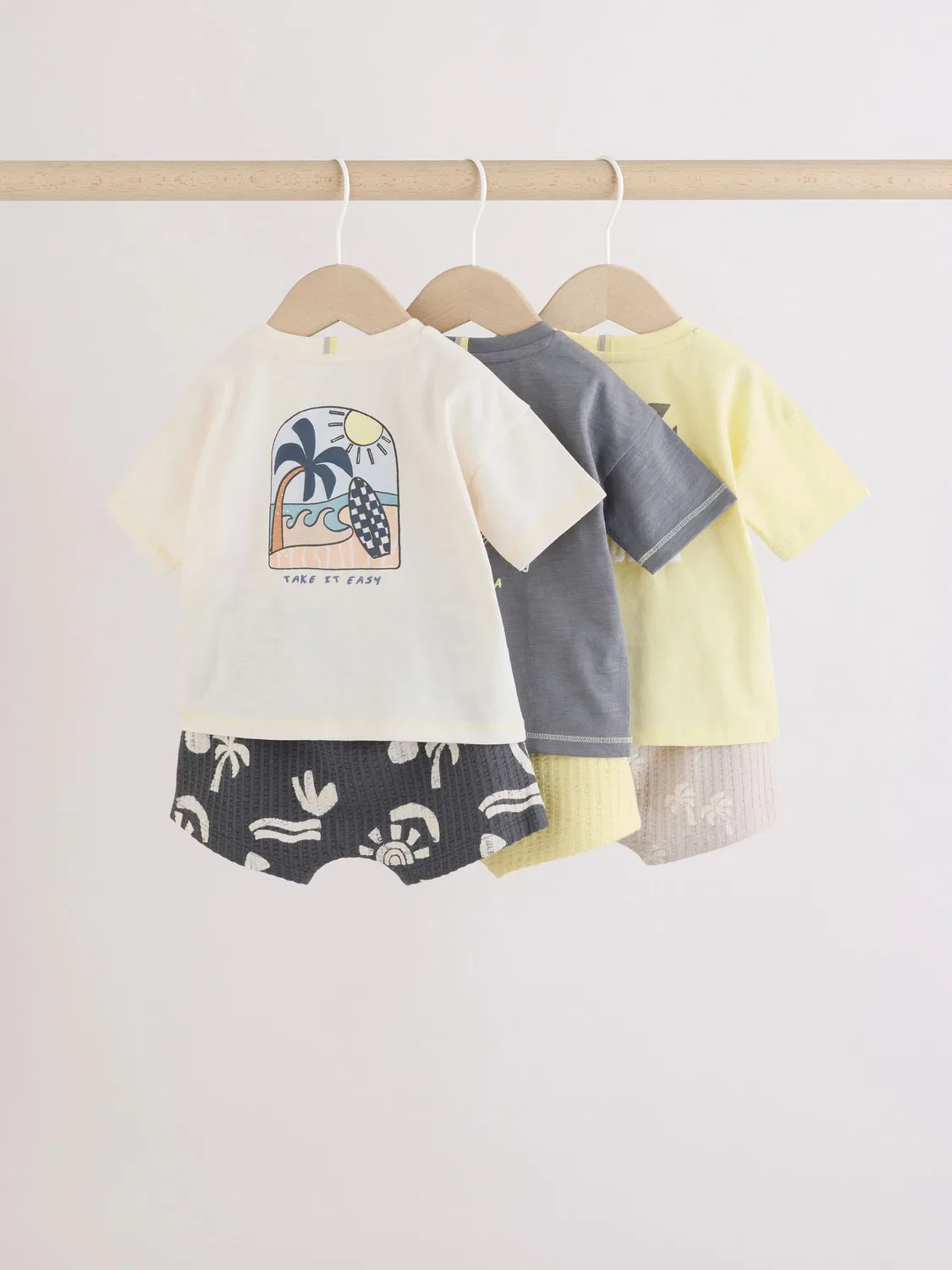 Детский набор из футболок и шорт, 6 предметов, Mono/Fluro Yellow Palms Next, моно/флуо желтые пальмы — фото 2