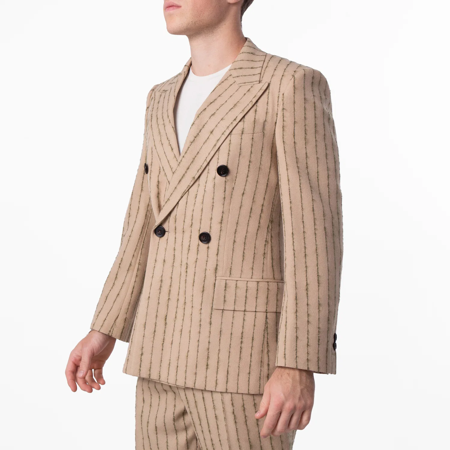 Пиджак двубортный с полосатым принтом Striped Double-Breasted Wool-Mohair Blazer Burberry, Biscuit Canopy — фото 4