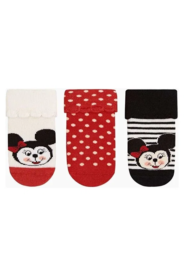 Детские носки для новорожденных с принтом Minnie 3 шт Semoor, Red-White-Black