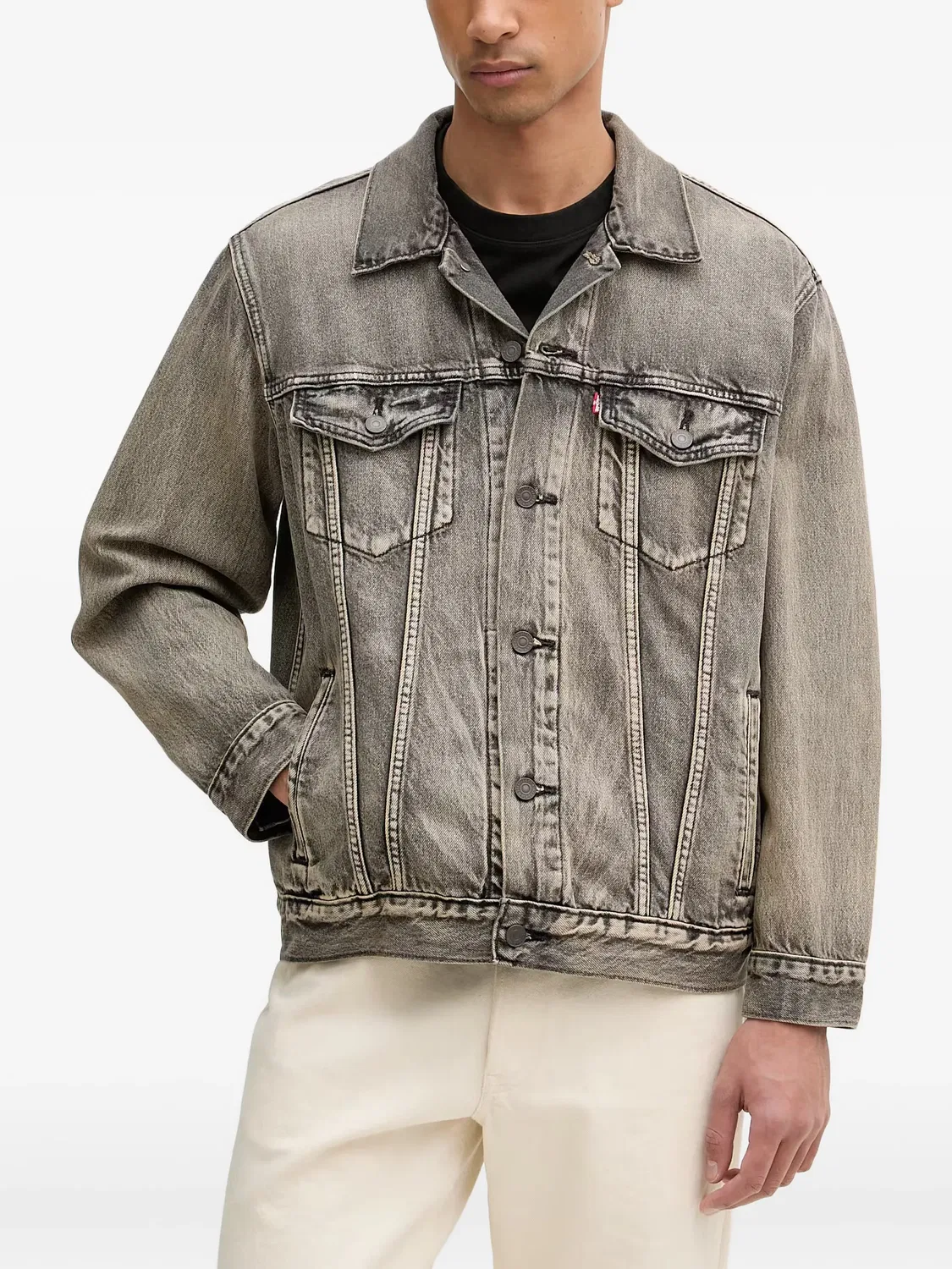 Джинсовая куртка серая с эффектом потертости Levi's, серый