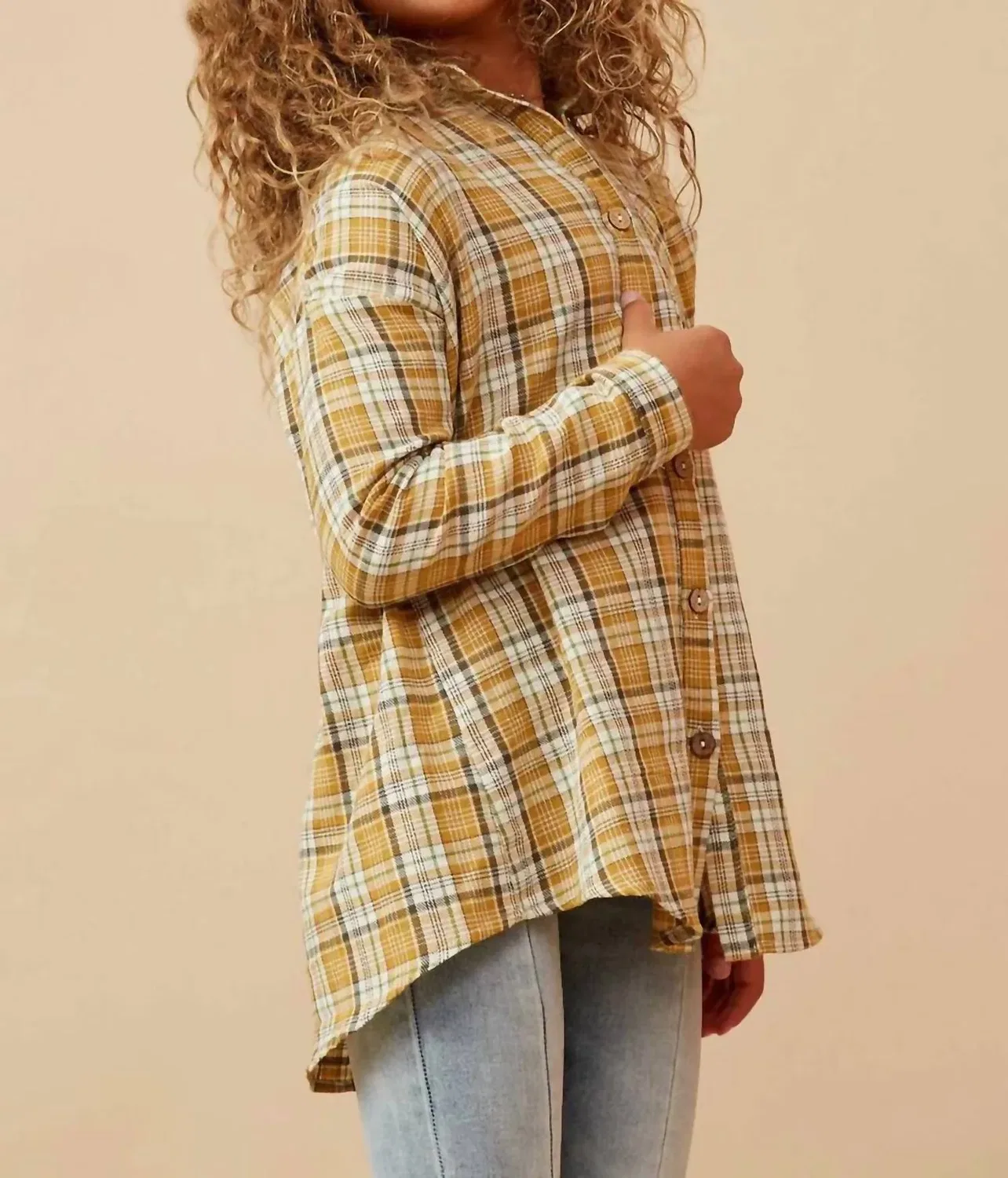 Детская рубашка с принтом Plaid Button Up Hayden Girls, Mustard — фото 3