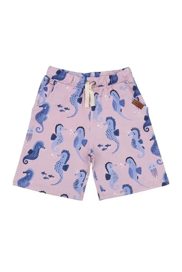 Детские шорты для девочек с принтом Blue Seahorse Patterned Walkiddy, Pink