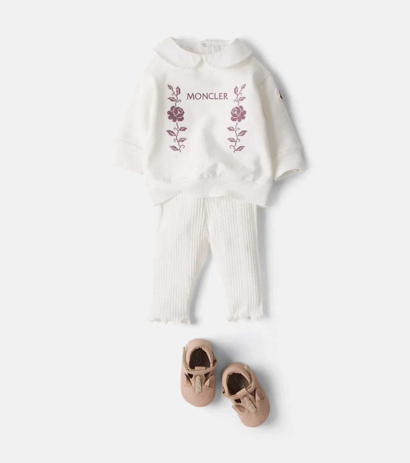 Комплект из свитшота и брюк из смесового хлопка Moncler Enfant, белый — фото 2