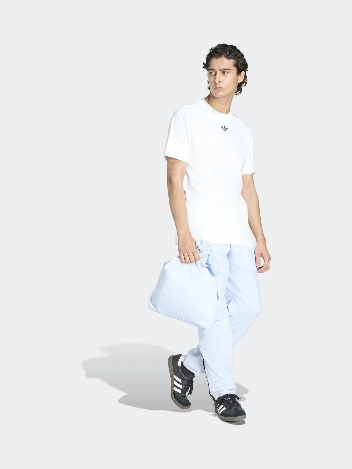 Футболка с полосками на груди, воротник-стойка, adidas Originals, белый — фото 3