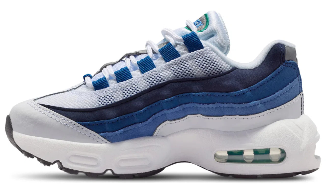 Кроссовки для мальчиков Air Max 95 PRM Nike, цвет White/Emerald Green/Lake Blue — фото 2