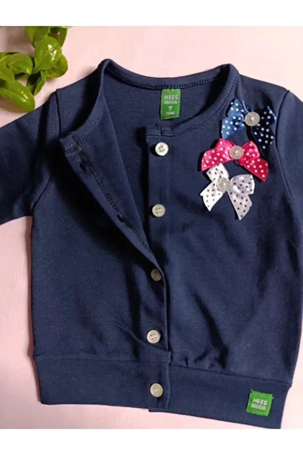 Детский кардиган для девочек хлопковое Seasonal Cotton Ribbon Detail Minilkabebe, Navy Blue — фото 3