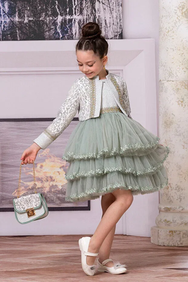 Детское платье для девочек с длинным рукавом Süslü Pink Kids, Green