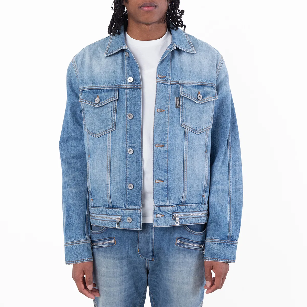 Джинсовая куртка с застежкой-молнией Balmain, Bleu Jean