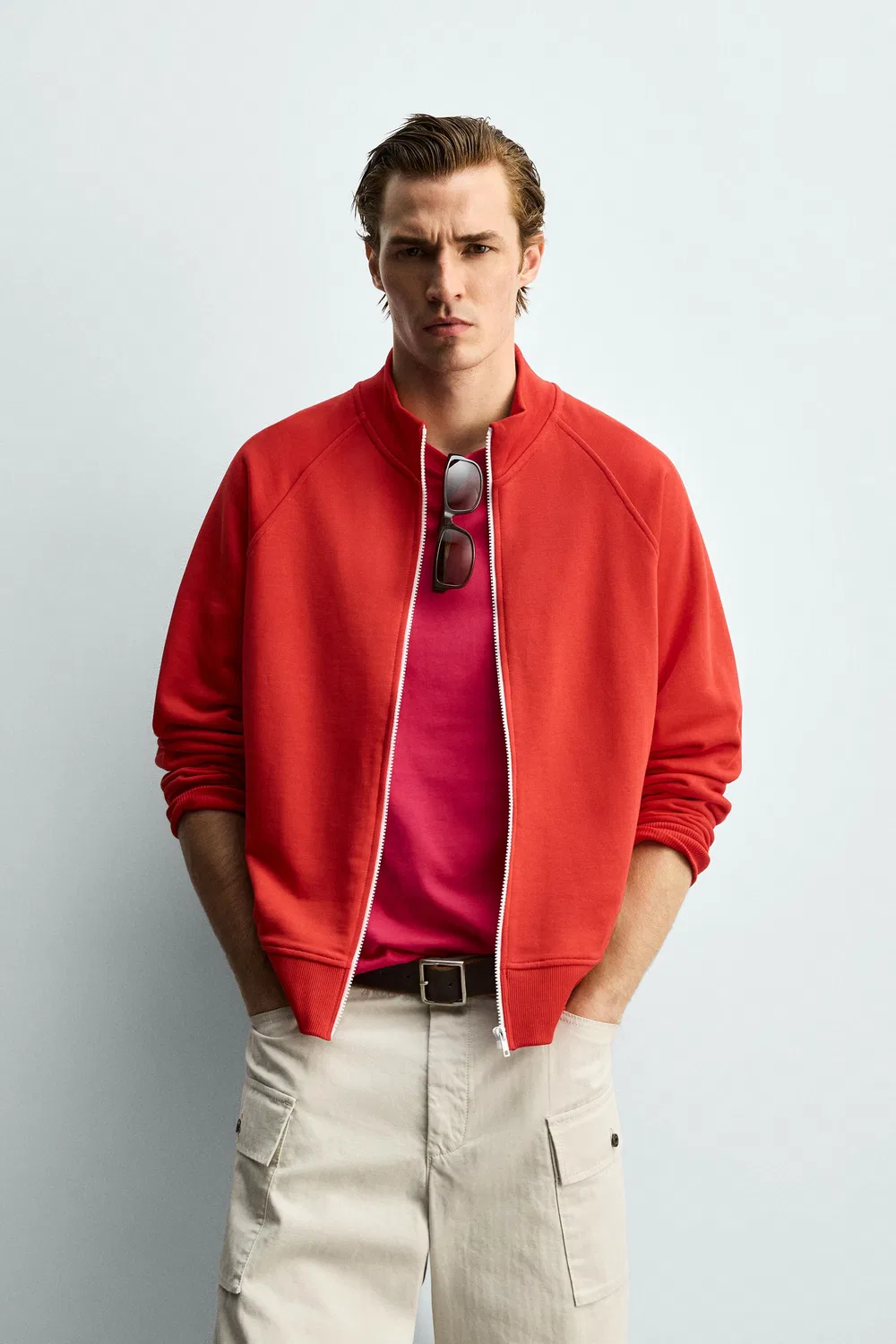 Толстовка свободного кроя с контрастной застежкой-молнией ZARA, Red — фото 2