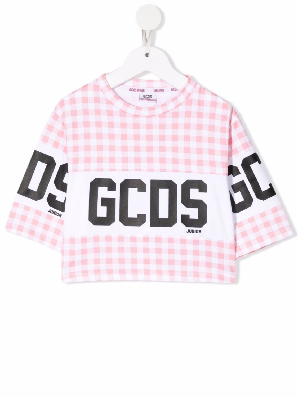 

Gcds Kids топ в клетку гингем с короткими рукавами, розовый