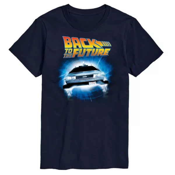 

Большой и высокий логотип «Назад в будущее» и футболка с графикой Delorean Licensed Character, синий
