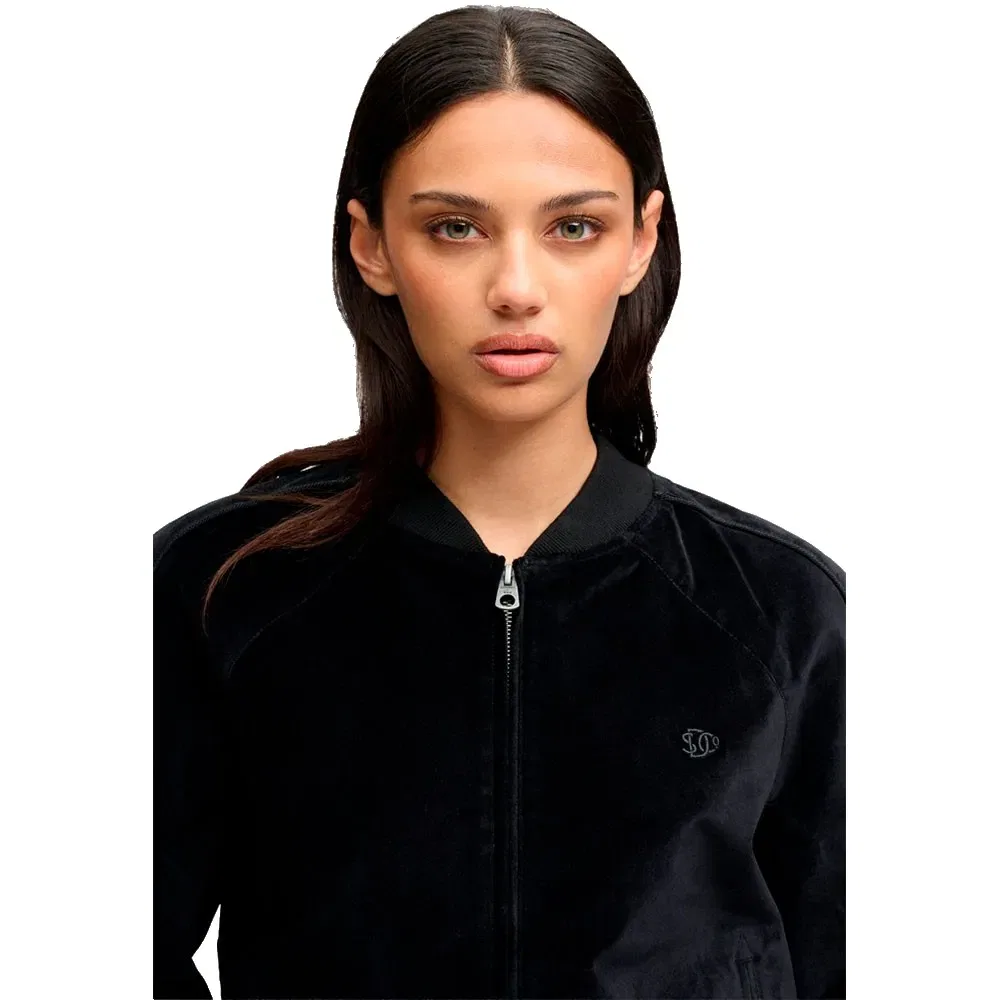 Женская бархатная куртка-бомбер с рагланом Superdry, Black — фото 3