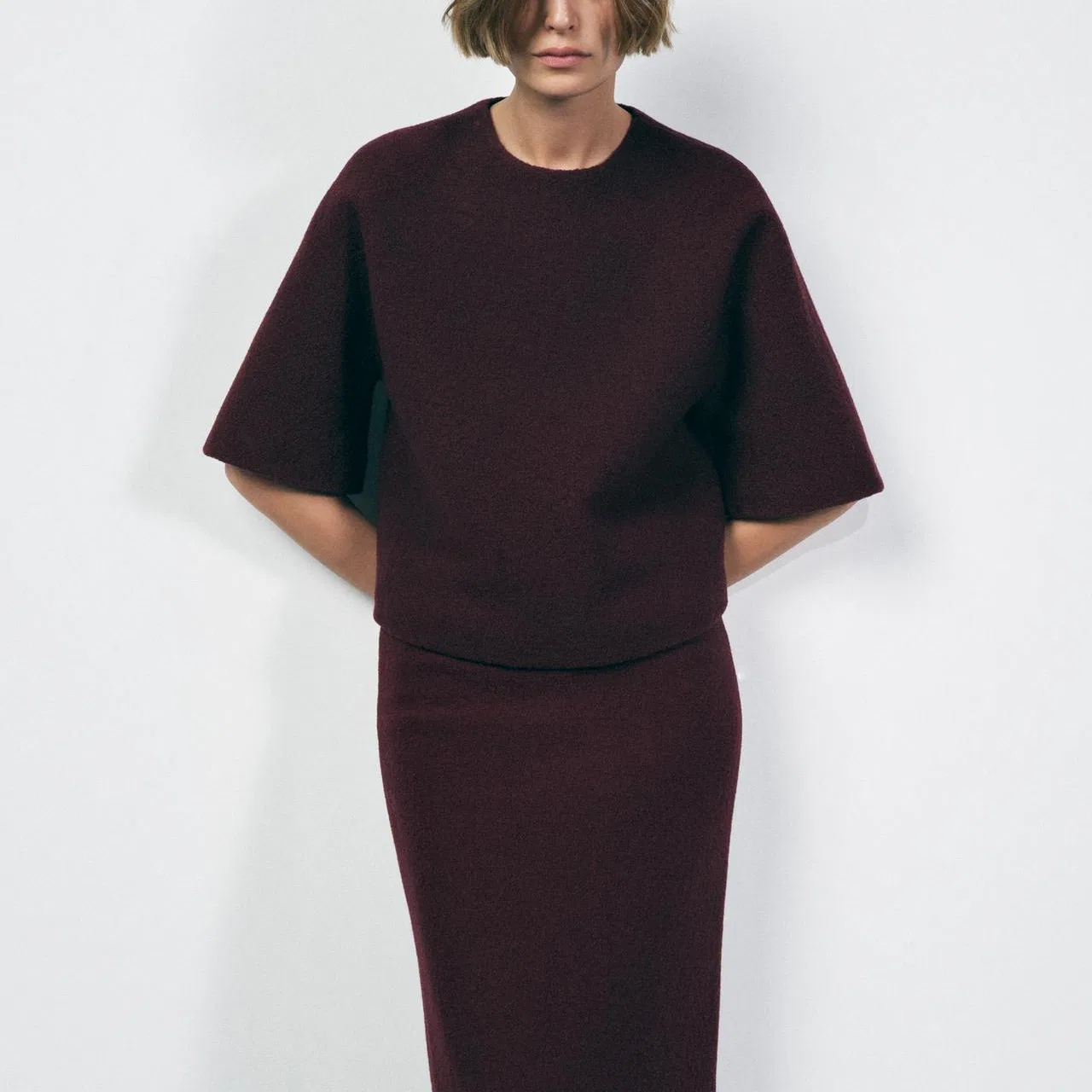 Женский свитер с длинным рукавом Burgundy ZARA, Burgundy — фото 4