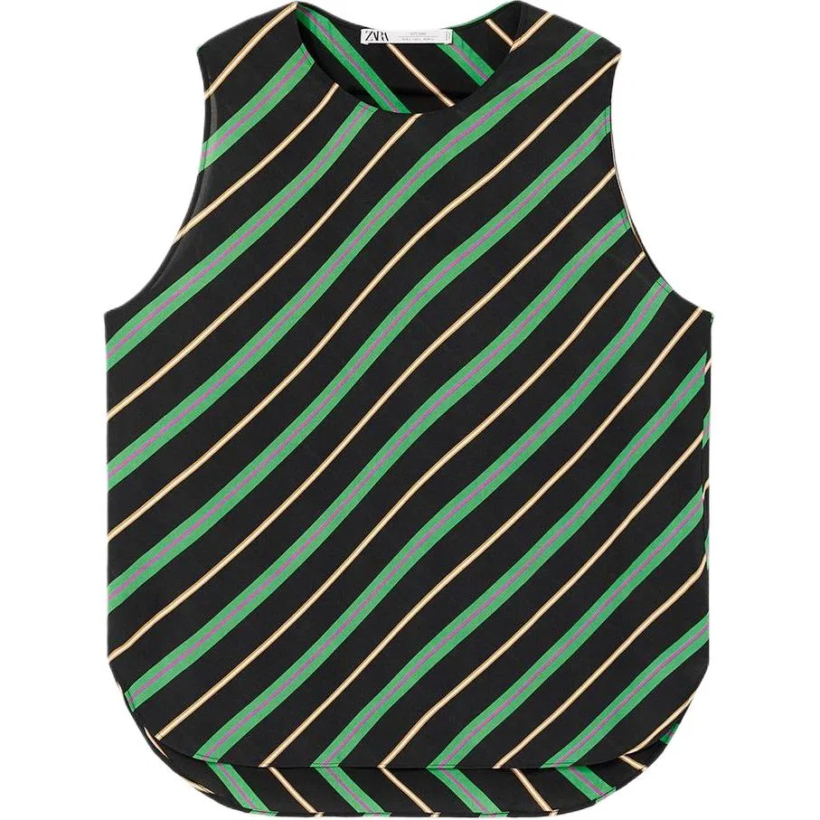 Мужская майка без рукавов с круглым вырезом Other, ZARA, Black/Green