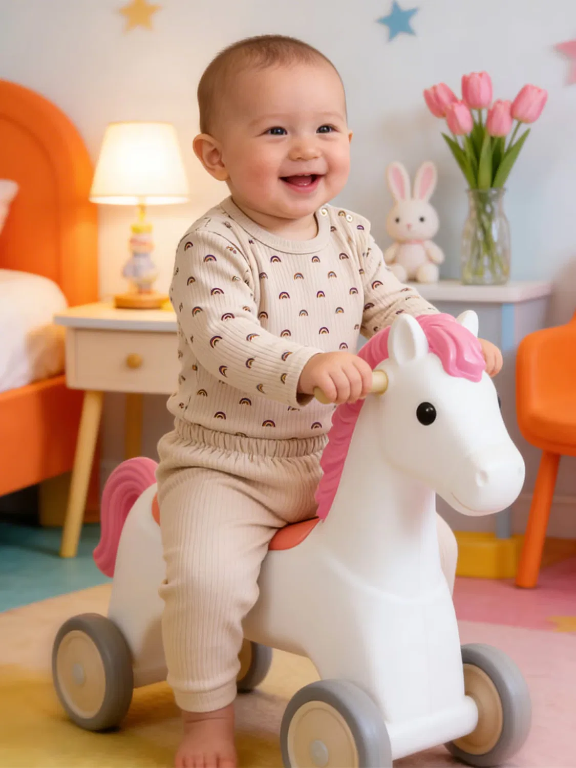Комплект пижамный с принтом из хлопка с длинным рукавом Babies Basic, бежевый — фото 3