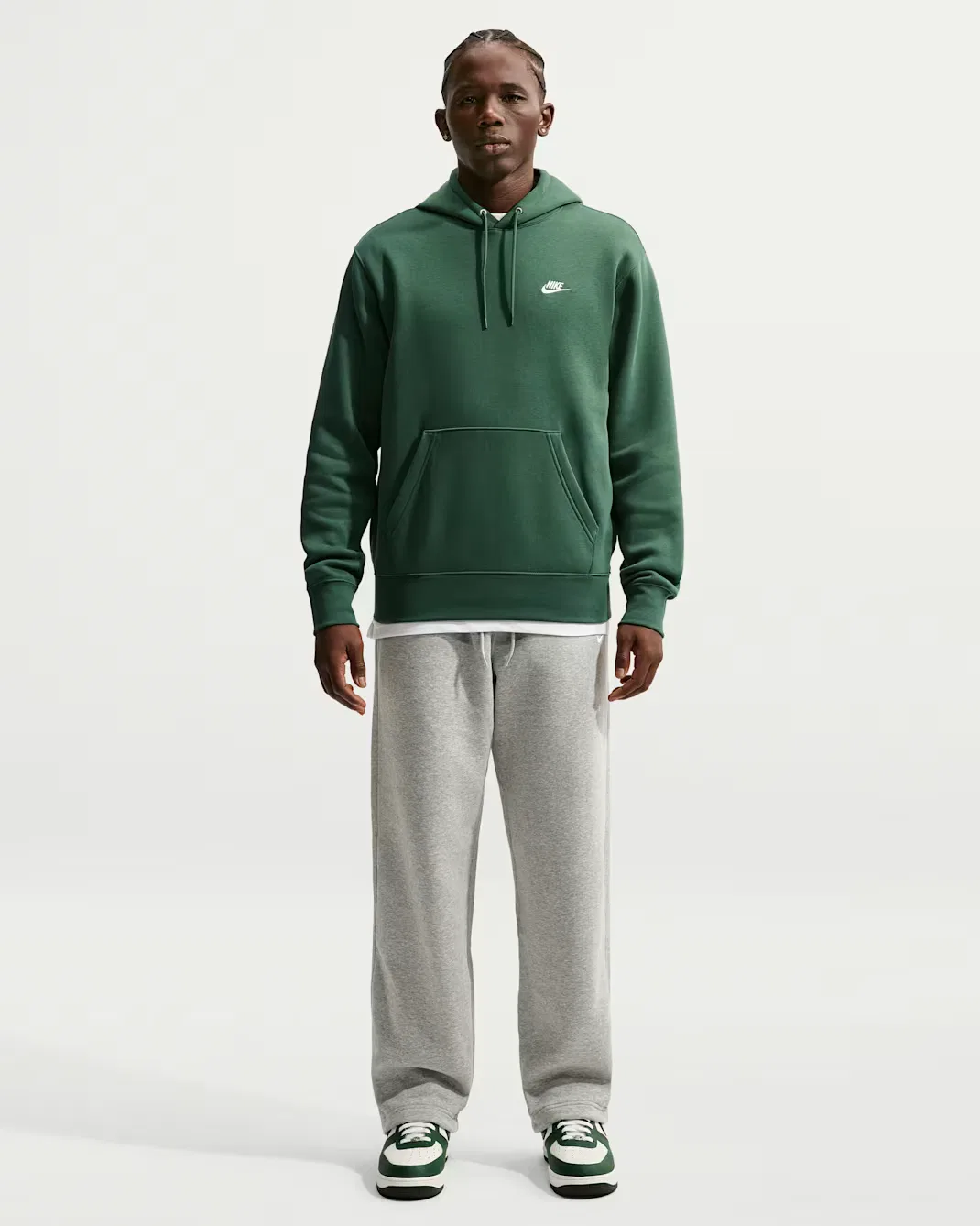 Мужская флисовая толстовка с капюшоном Nike Club, Fir/Fir/White — фото 4