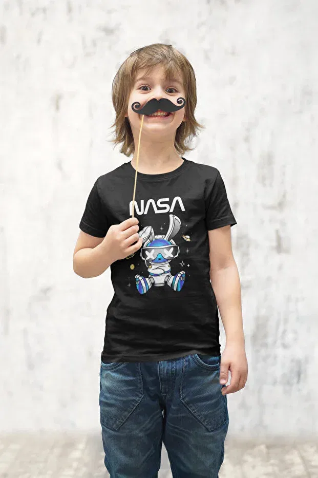 Детская футболка с принтом NASA Rabbit Lorvex, Black